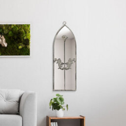 "Mirroroutlet Arcus - Concrete Colour Metal Framed Arched Wall Mirror 24""x 8"" (60 X 20Cm)"