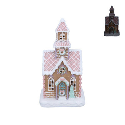 Gisela Graham Christmas Pastel Gingerbread Light-Up House With Tower, Warm White, 25 X 13 X 11 Cm