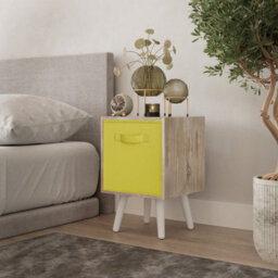 Urbn-Living Urbnliving 51Cm Height Antique Oak Wooden Cube Storage Bookcase Yellow Inserts Scandinavian White Legs