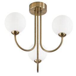 Happy Homewares Modern Designer Antique Brass Ceiling Light With Opal White Globe Glass Shades - thumbnail 2