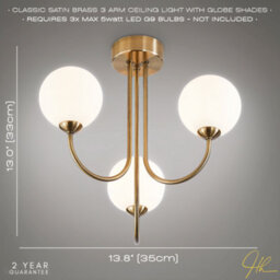Happy Homewares Modern Designer Antique Brass Ceiling Light With Opal White Globe Glass Shades - thumbnail 6