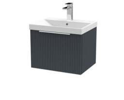 Hudson Reed Fluted Wall Hung 1-Drawer Vanity And Thin-Edge Basin, Contemporary Sink Vanity Unit, Soft Black, 500mm - thumbnail 4