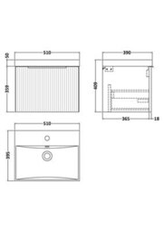 Hudson Reed Fluted Wall Hung 1-Drawer Vanity And Thin-Edge Basin, Contemporary Sink Vanity Unit, Soft Black, 500mm - thumbnail 7