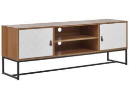 Beliani Modern Tv Stand, White And Light Wood With Black Metal Legs, Fits Up To 68-Inch Tvs, Cable Management - thumbnail 3
