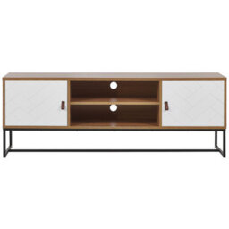 Beliani Modern Tv Stand, White And Light Wood With Black Metal Legs, Fits Up To 68-Inch Tvs, Cable Management - thumbnail 1