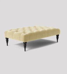 Alyana 90Cm Rectangle Ottoman Bench With Wooden Legs- Cream Plush Velvet Chesterfield Upholstered Footstool