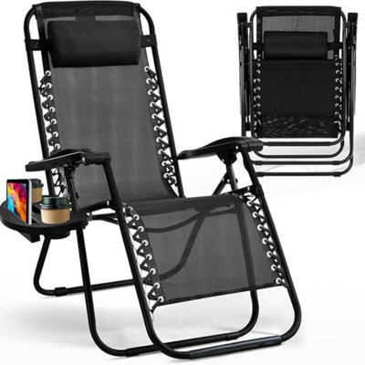 H4H 5X Zero Gravity Chair With Cup Holder Folding Reclining Garden Lounger Adjustable Headrest Heavy Duty Textoline Camping Chair - image 1