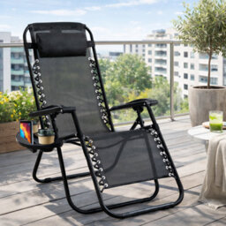 H4H 5X Zero Gravity Chair With Cup Holder Folding Reclining Garden Lounger Adjustable Headrest Heavy Duty Textoline Camping Chair - thumbnail 5
