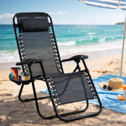 H4H 5X Zero Gravity Chair With Cup Holder Folding Reclining Garden Lounger Adjustable Headrest Heavy Duty Textoline Camping Chair - thumbnail 4