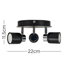 Valuelights Benton Black 3 Way Round Ip44 Bathroom Ceiling Spotlight And Warm Bulbs - thumbnail 8