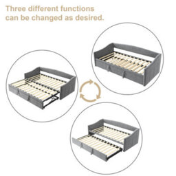 Daybed With Pull Out Trundle Bed, 3Ft Single Upholstered Sofa Bed, For Living Room And Bedroom, Velvet Grey/90X190Cm(No Mattress) - thumbnail 9