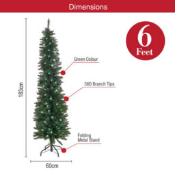 The Christmas Workshop 70660 6Ft Pre-Lit Slimline Green Artificial Christmas Tree - thumbnail 3