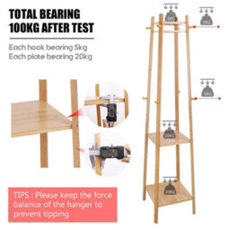 Fativo  169Cm H Wooden Coat Rack Hat Jacket Bag Clothes Rail Stand Hanger Room Storage Shelves - thumbnail 6