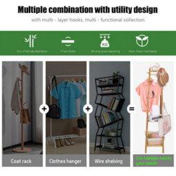 Fativo  169Cm H Wooden Coat Rack Hat Jacket Bag Clothes Rail Stand Hanger Room Storage Shelves - thumbnail 7