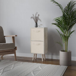 Urbn-Living Urbnliving 54Cm Height Antique Oak Wooden 2 Tier Storage Bookcase Pine Legs Bedroom Cream Inserts