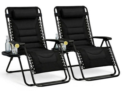 Straame Zero Gravity Chairs Set Of 2,folding Reclining Garden Textilene Outdoor Chair, Lockable 170 Sun Loungers For Steel Frame
