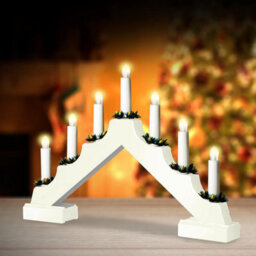 7 Led Candle Bridge Battery Operated With 6 Hours Timer Wooden Christmas Window Decoration Warm White Light - White - thumbnail 5