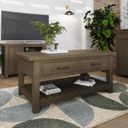 FWSTYLE 2 Drawer Storage Coffee Table Solid Natural Reclaimed Pine - thumbnail 1