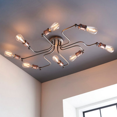 Anson Lighting Portales 8Lt Semi Flush Light Finished In Aged Copper And Aged Pewter Plate - image 1