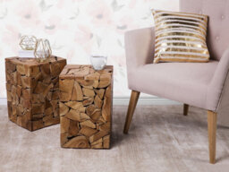 Beliani Side Table Nelson Teak Wood Brown - thumbnail 2