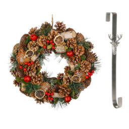 Dibor 38Cm Citrus Spice Front Door Christmas Wreath With Stag Wreath Hanger - thumbnail 1