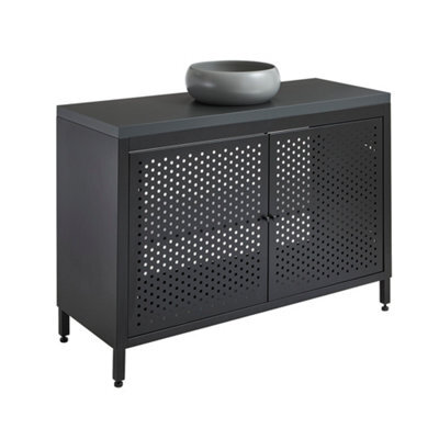 Homestylestore 1200mm Black Metal Floorstanding Bathroom Vanity Unit Black Grey Countertop And Round Pebble Basin - image 1