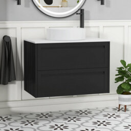 Royal Bathrooms Royal Bathroom Elmore 800mm Matt Nocturne Black Wall Mounted Vanity Unit 2 Drawer With Plain White Worktop & No Basin - thumbnail 1