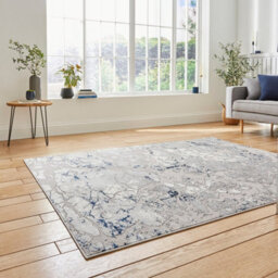 Grey Navy Modern Abstract Easy To Clean Dining Room Rug-160Cm X 220Cm - thumbnail 2