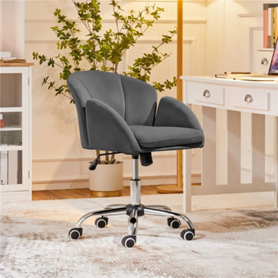 Yaheetech Modern Desk Chair For Home Office Makeup - Dark Grey / Velvet - image 1