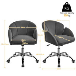 Yaheetech Modern Desk Chair For Home Office Makeup - Dark Grey / Velvet - thumbnail 3