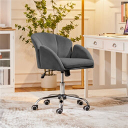 Yaheetech Modern Desk Chair For Home Office Makeup - Dark Grey / Velvet - thumbnail 1