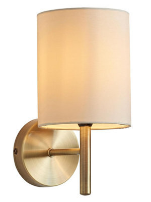 National Lighting Tatum Decorative Contemporary Antique Brass E 14 Led Compatible Wall Light With A Cream Fabric Drum Shade