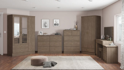 Seconique Nevada 3-Door 2-Drawer Wardrobe – Rustic Oak Effect, 116x52x182.5cm, Flat-Pack For Self-Assembly