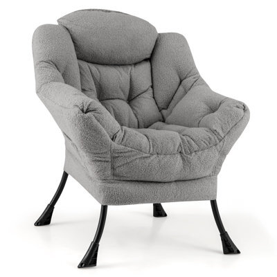 Costway Large Lazy Chair Sherpa Sofa Chair With Cozy Head Pillow Upholstered Accent Chair - image 1