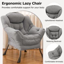 Costway Large Lazy Chair Sherpa Sofa Chair With Cozy Head Pillow Upholstered Accent Chair - thumbnail 3