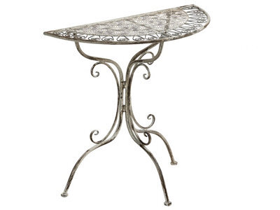 Wyld And Coco Garden Bistro Grey Metal Outdoor Table 80 X 36 Cm Vintage Mediterranean Half-Round - image 1