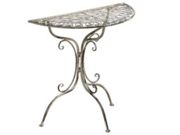 Wyld And Coco Garden Bistro Grey Metal Outdoor Table 80 X 36 Cm Vintage Mediterranean Half-Round - thumbnail 1