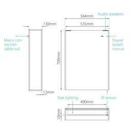 Sensio Ainsley Wall-Mounted Illuminated Mirrored Bathroom Cabinet With Shaver Socket (W)564mm (H)700mm - thumbnail 7