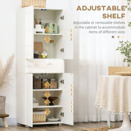 Homcom Kitchen Cupboard Storage Cabinet Push Open Doors And Drawers, White - thumbnail 5