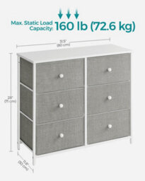 "Songmics ""dresser, 6-Drawer Fabric Storage Unit, Metal Frame, For Bedroom, Hallway, Grey And White """ - thumbnail 9