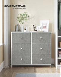 "Songmics ""dresser, 6-Drawer Fabric Storage Unit, Metal Frame, For Bedroom, Hallway, Grey And White """