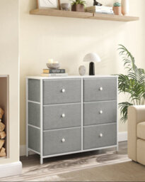 "Songmics ""dresser, 6-Drawer Fabric Storage Unit, Metal Frame, For Bedroom, Hallway, Grey And White """ - thumbnail 3