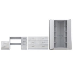 Reflect - 2 Door Corner + 6 Drawer Chest + 2 Drawer Bedside + 4 Drawer Desk - Gloss White / Matt White - thumbnail 6