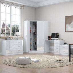 Reflect - 2 Door Corner + 6 Drawer Chest + 2 Drawer Bedside + 4 Drawer Desk - Gloss White / Matt White - thumbnail 2