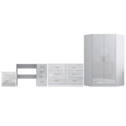 Reflect - 2 Door Corner + 6 Drawer Chest + 2 Drawer Bedside + 4 Drawer Desk - Gloss White / Matt White - thumbnail 5