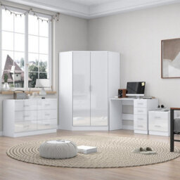 Reflect - 2 Door Corner + 6 Drawer Chest + 2 Drawer Bedside + 4 Drawer Desk - Gloss White / Matt White - thumbnail 1