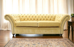 Chesterfield 3 Seater Sofa Settee Pimlico Corn Fabric In Balmoral Style - thumbnail 4