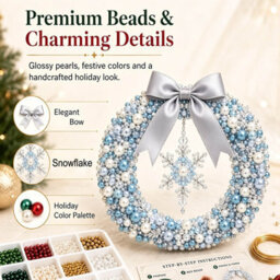 Amorly Diy Christmas Pearl Wreath Kit, Handmade Beaded Holiday Door Decor With Beads, Ribbon And Instructions, Craft Gift (Snowflake) - thumbnail 6