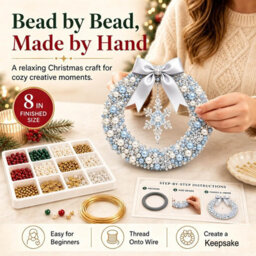 Amorly Diy Christmas Pearl Wreath Kit, Handmade Beaded Holiday Door Decor With Beads, Ribbon And Instructions, Craft Gift (Snowflake) - thumbnail 8