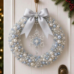Amorly Diy Christmas Pearl Wreath Kit, Handmade Beaded Holiday Door Decor With Beads, Ribbon And Instructions, Craft Gift (Snowflake) - thumbnail 2